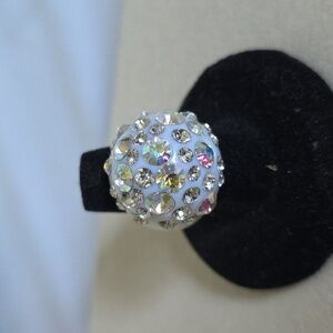 White Acrylic Dome Ring With Crystal Rhinestones